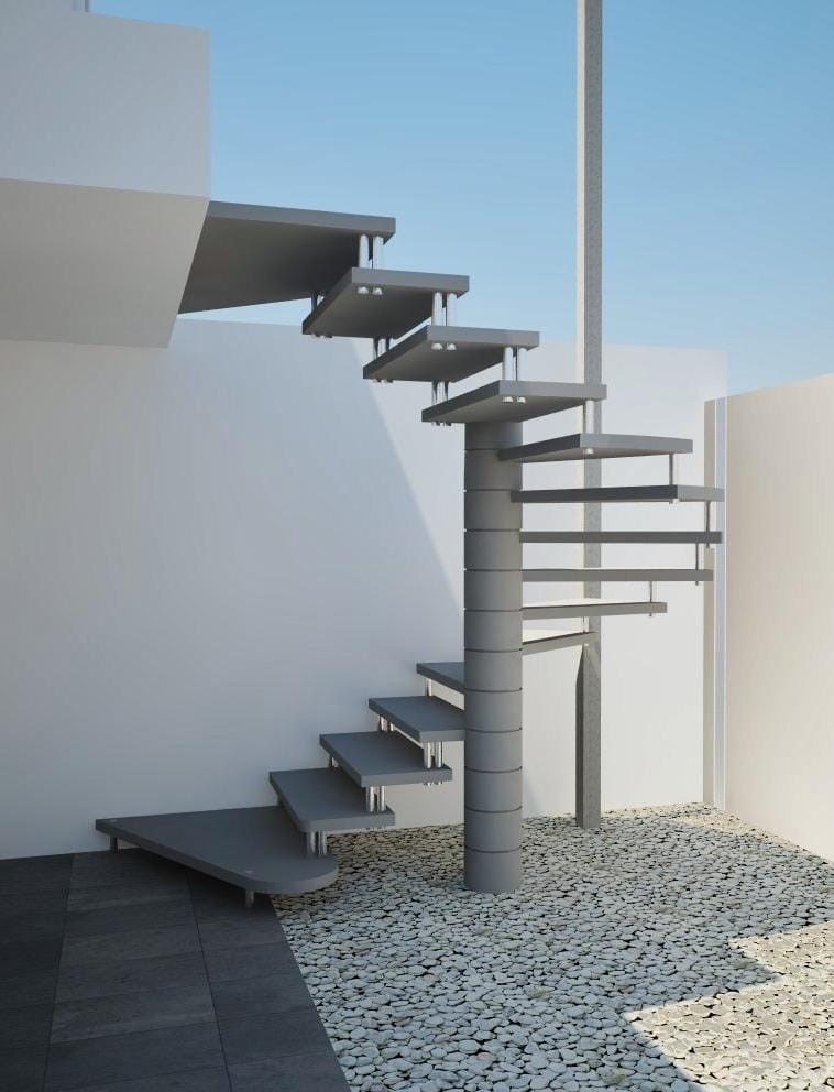 A escada mista combina materiais diferentes, como concreto e metal, resultando em uma estrutura durável e esteticamente agradável. Essa combinação permite uma maior liberdade de design para escadas únicas e personalizadas.